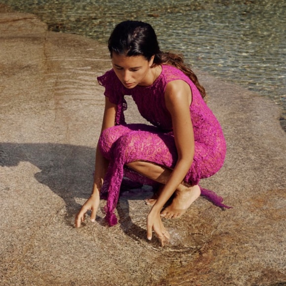 Zara TEXTURED LACE LONG DRESS - Picture 7 of 16